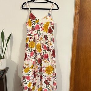 Old Navy Floral Midi Dress - Red, Yellow, Pink